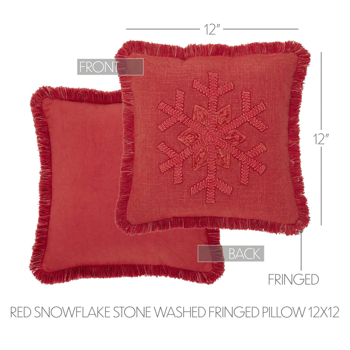 Christmas Red Snowflake Fringed Throw Pillow 12x12