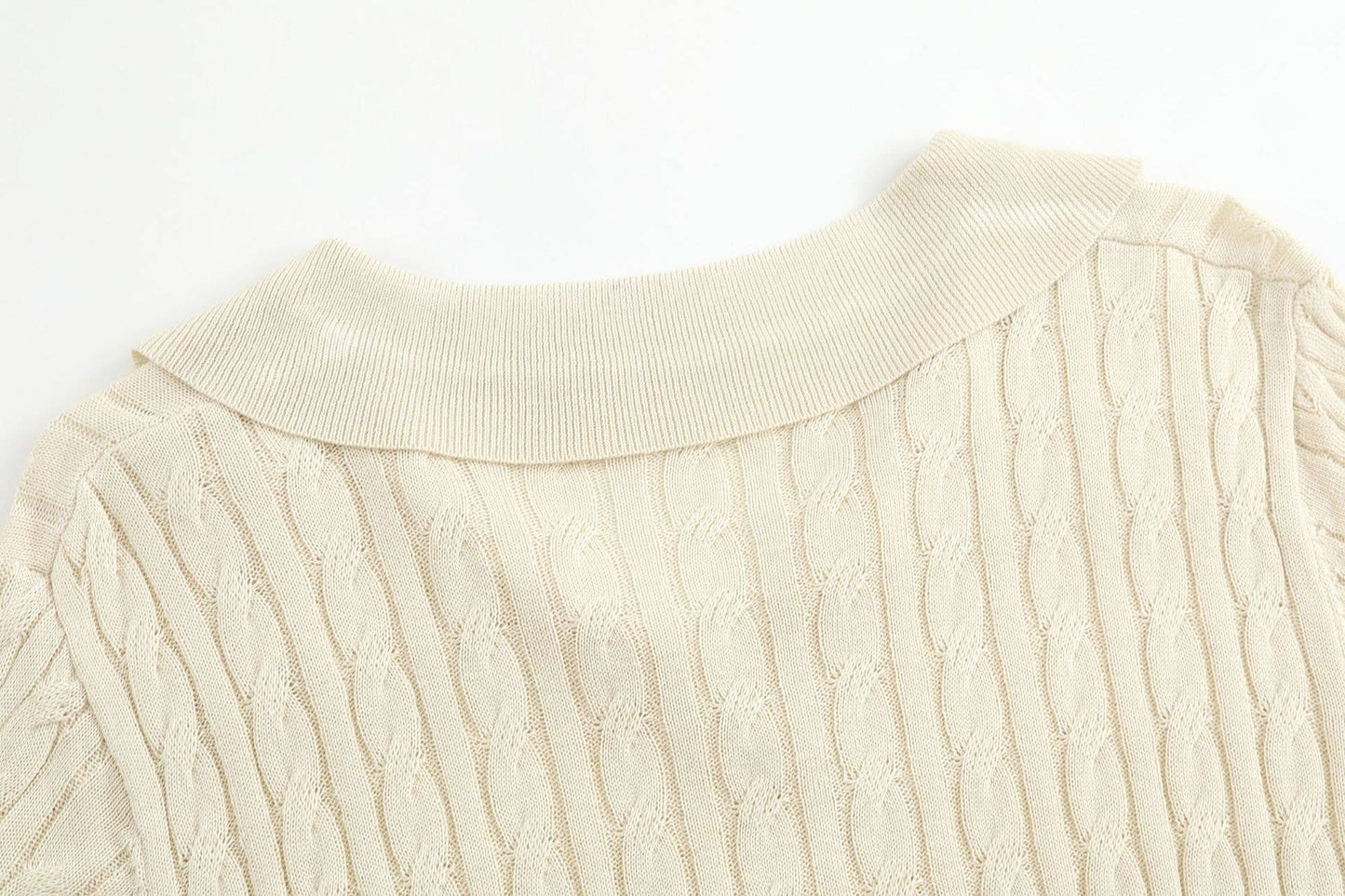 Cable Knit Short Sleeve Polo Top