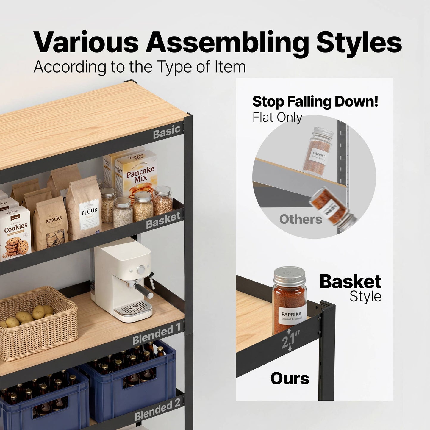 36"W 5-Tier Shelf for Closet, Pantry & Home Office, 1Pack