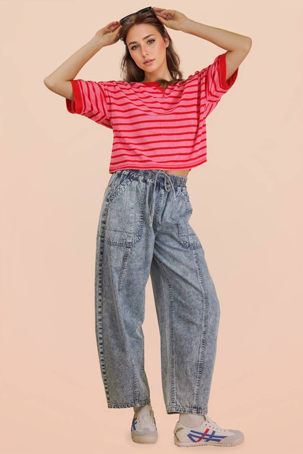 NT12210-Oversized Stripe Casual Comfy Knit Top
