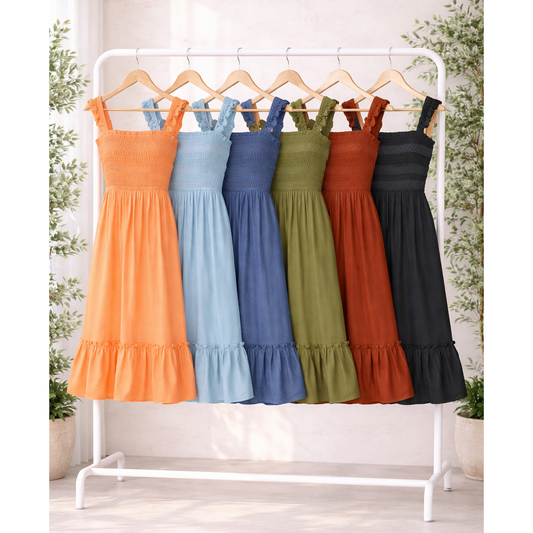 PAPAYA GAUZE DRESS WITH BRAIDED ELASTIC