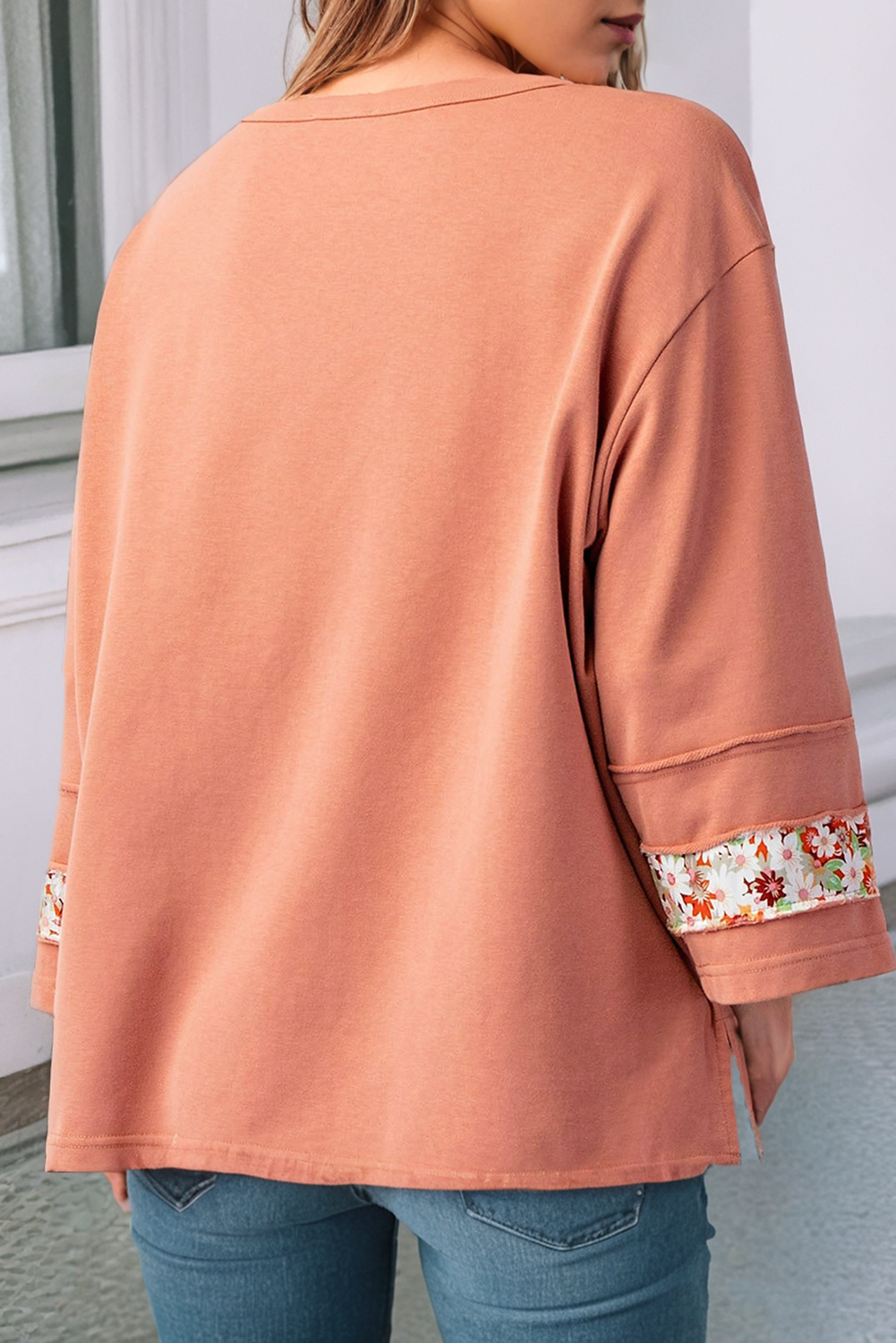 LDC  Flower Patch Graphic Exposed Seam Wide Sleeve Loose Top