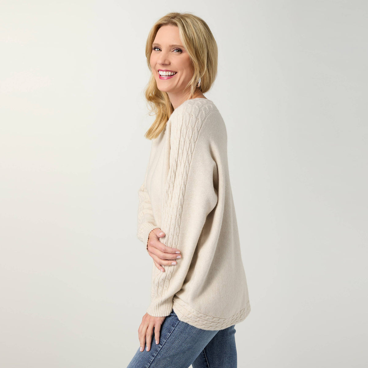 Heavenly-Luxe Cable Knit Detail Dolman Sweater-Fall