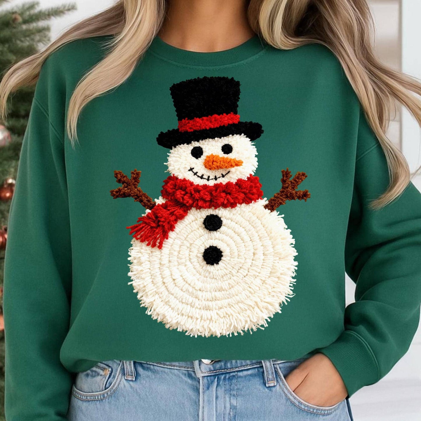 Comfort Colors Latch Hook Yarn Faux Crochet Snowman Shirt