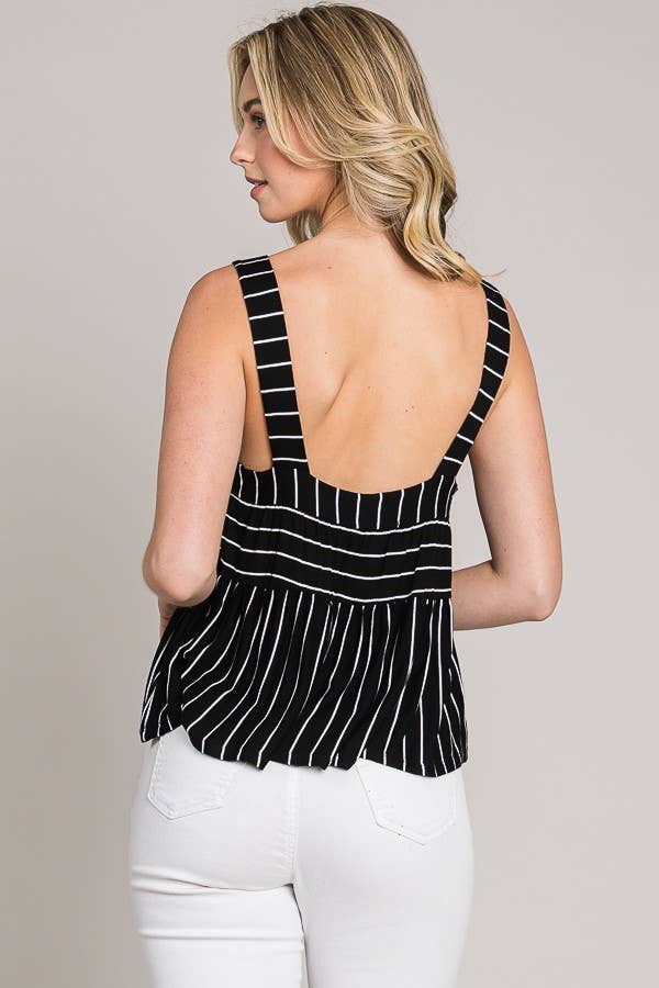 Striped Sleeveless Open Back Baby Doll Knit Tank Top