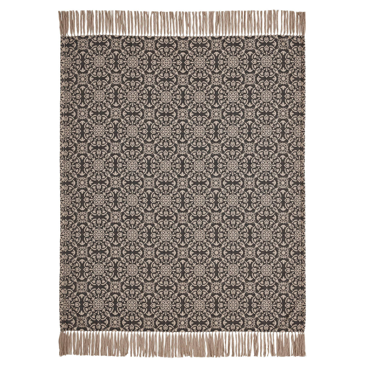 Custom House Black Tan Jacquard Woven Throw Blanket 50x60