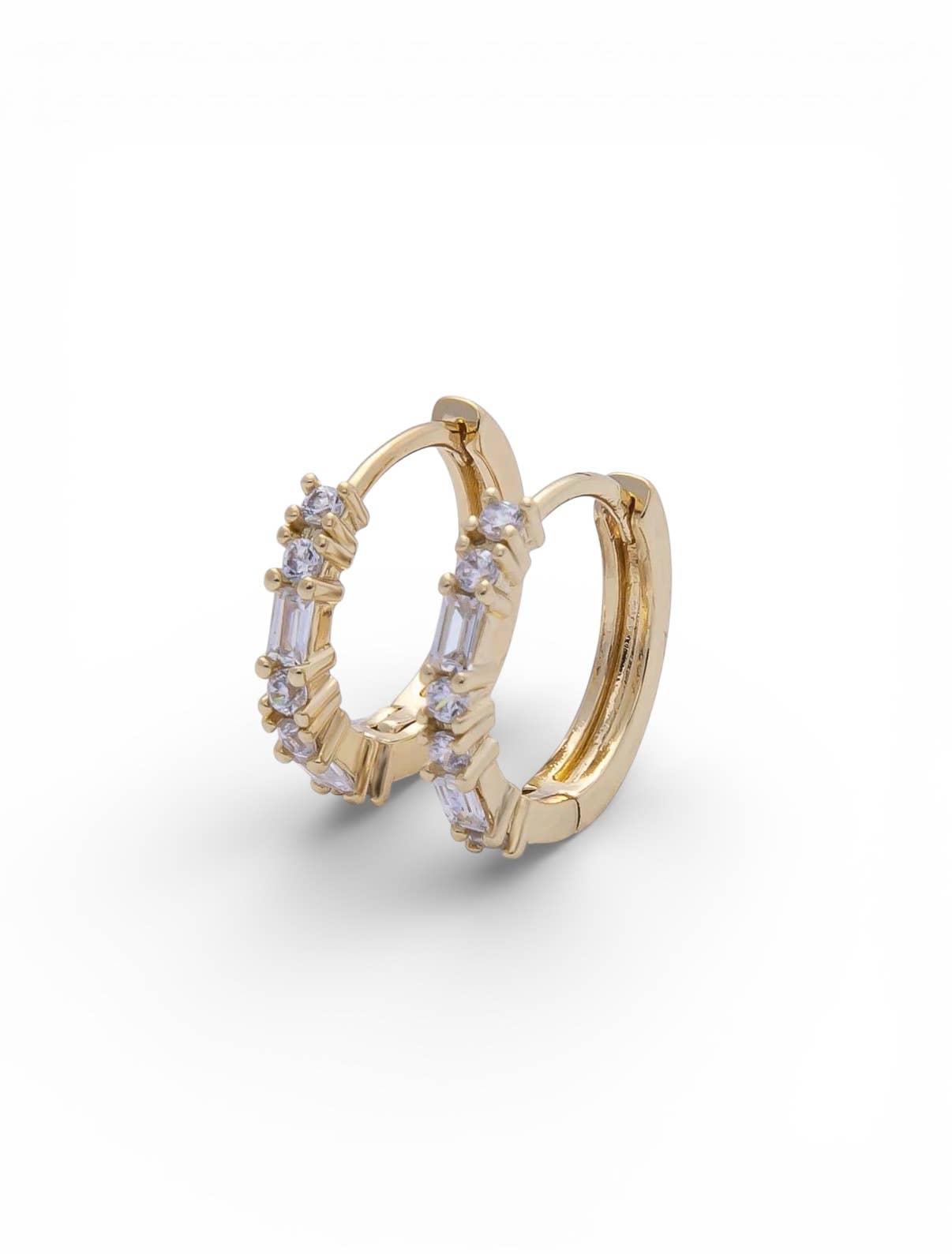 Petite Baguette CZ Huggie Hoops Earrings Gold Filled