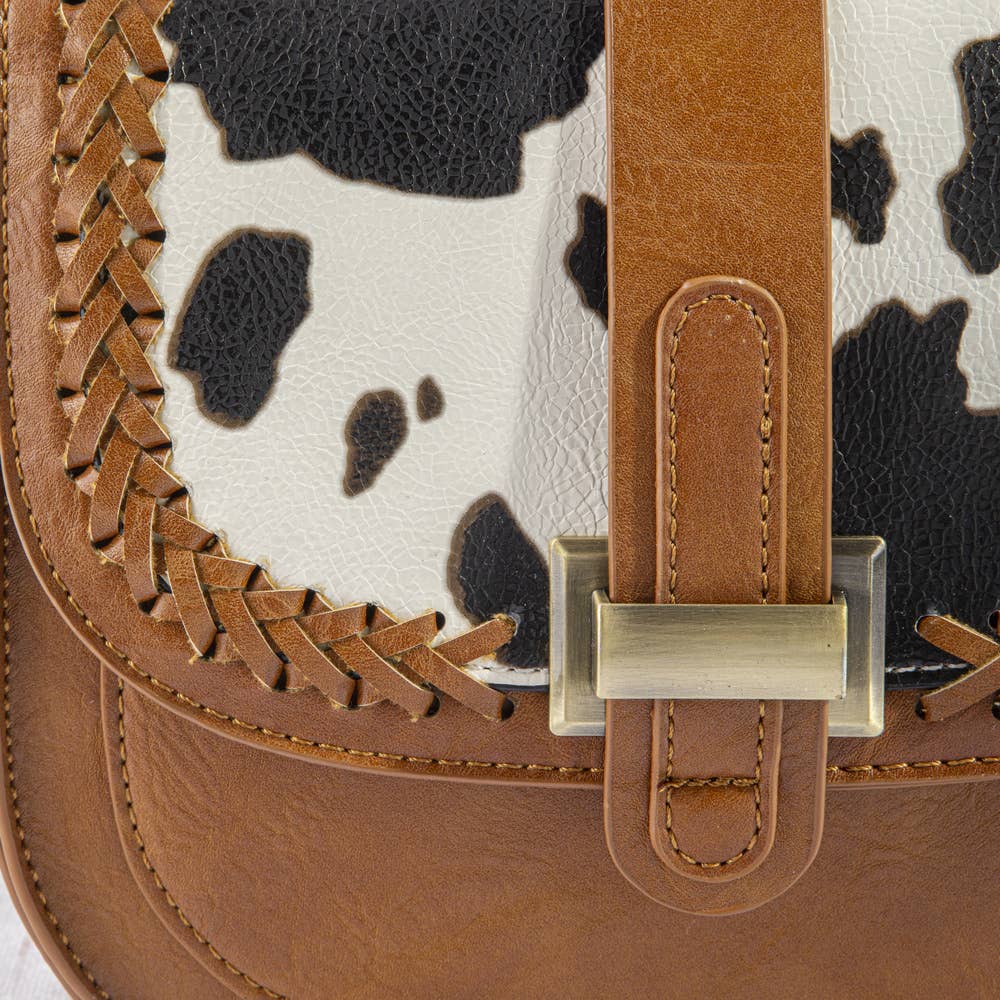 Animal Print Flap Whipstitch Saddle Crossbody Bag