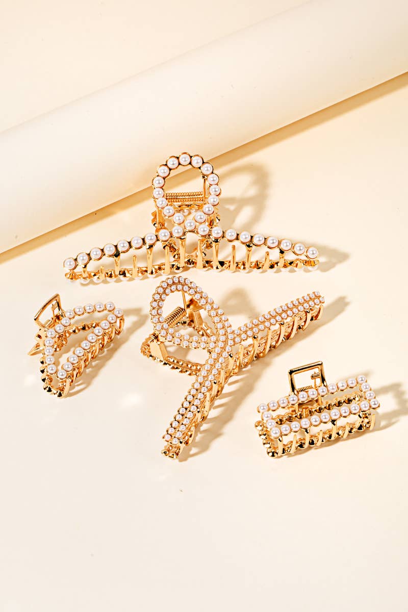 Pearl Pave Assorted Hair Claw Set