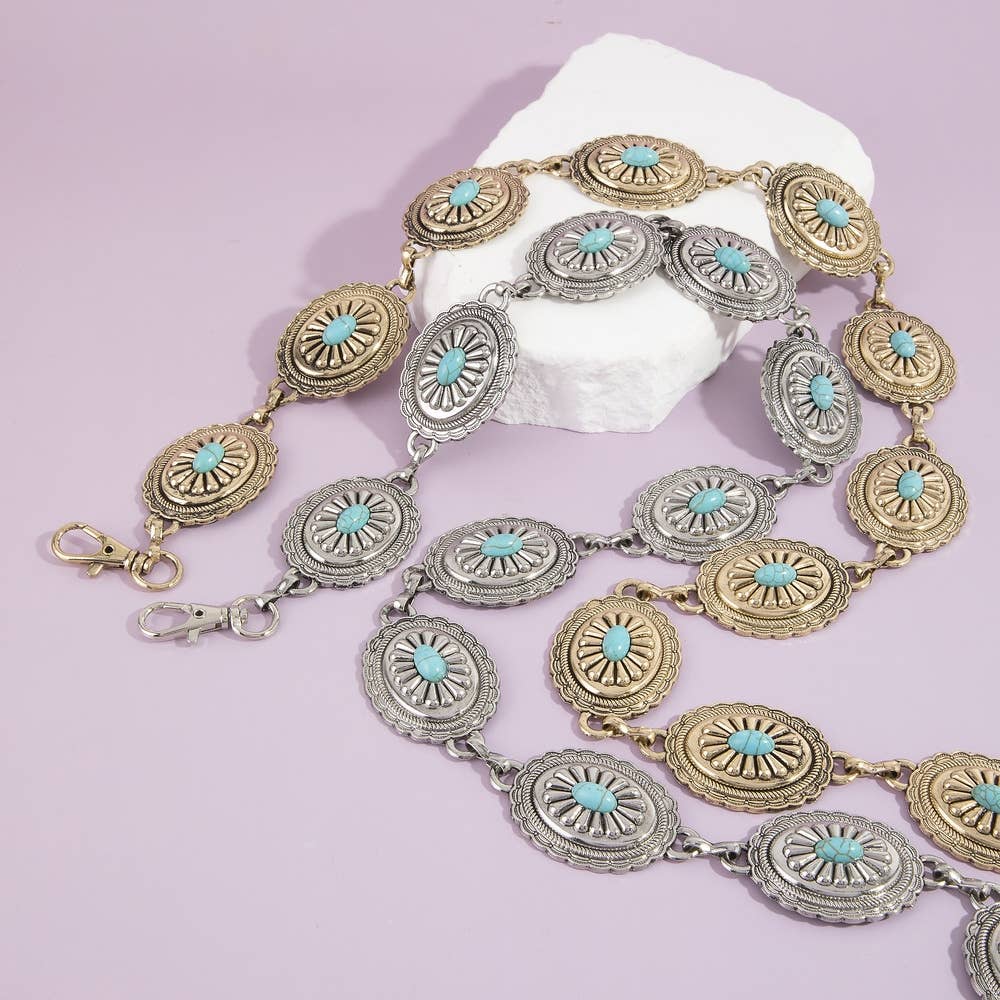 Oval Turquoise Concho Statement Chain Belt
