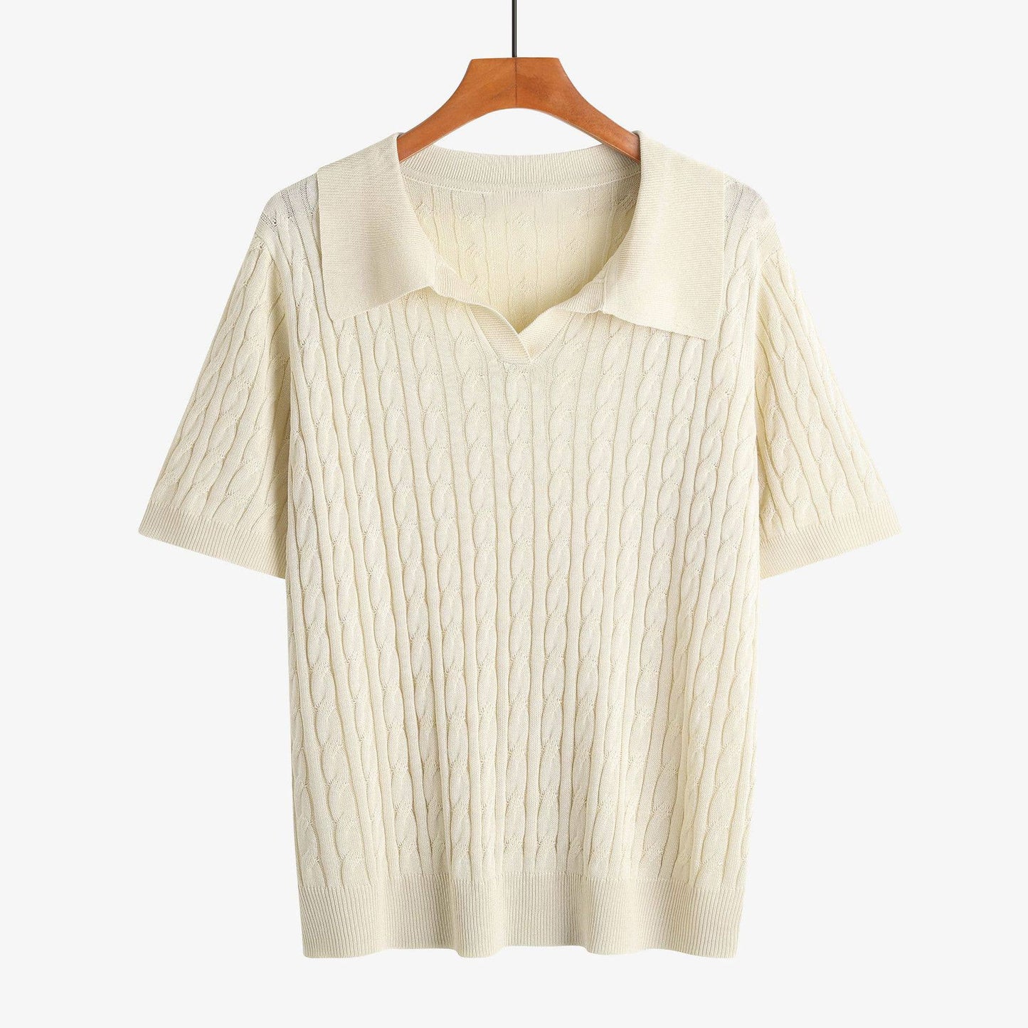 Cable Knit Short Sleeve Polo Top