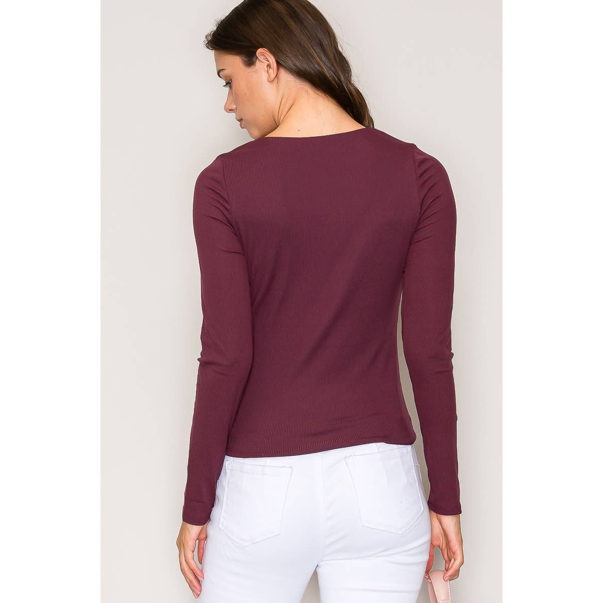 Double Layer Crew Neck Long Sleeve Rib Knit Top