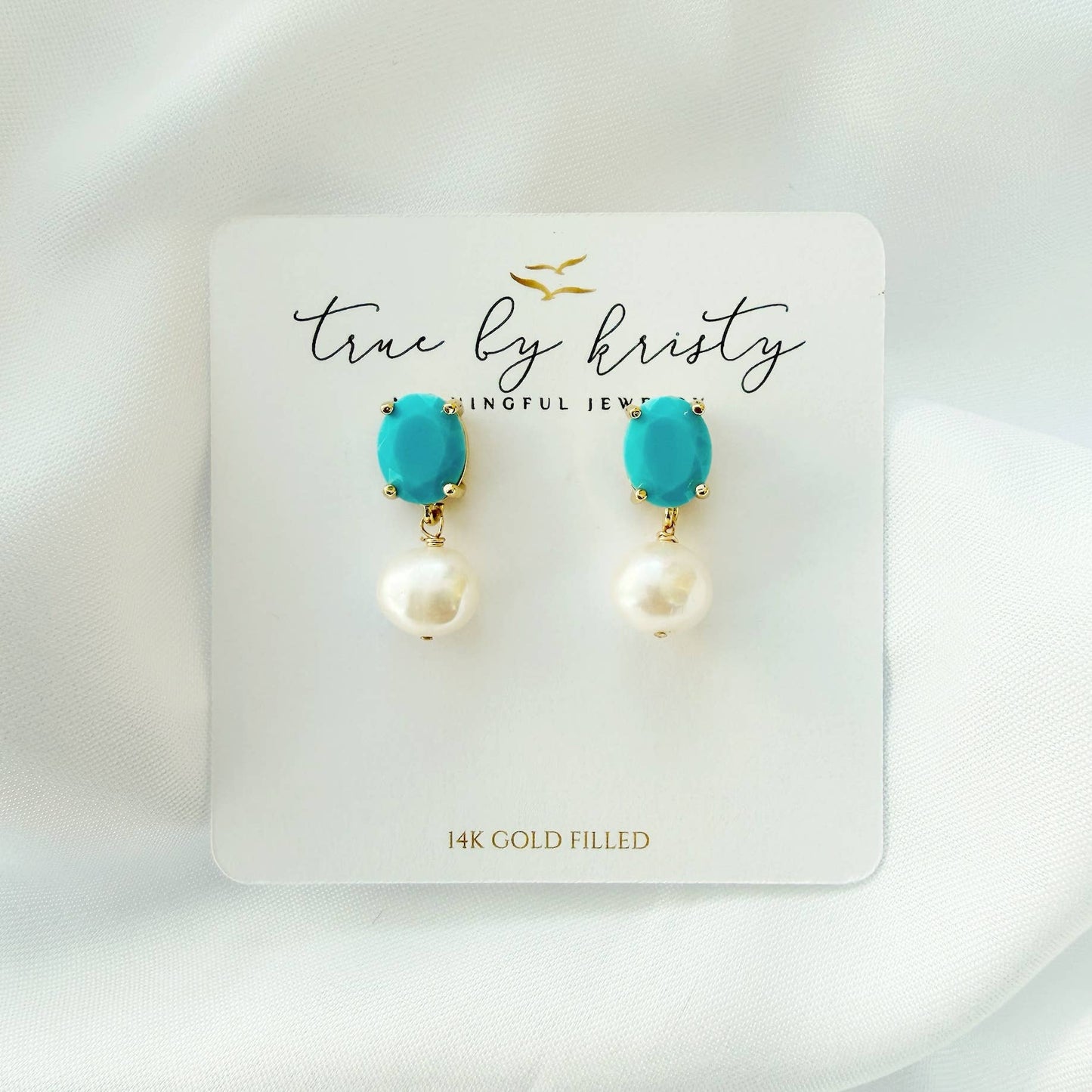 Skye Turquoise Blue Freshwater Pearl Earrings Gold Filled