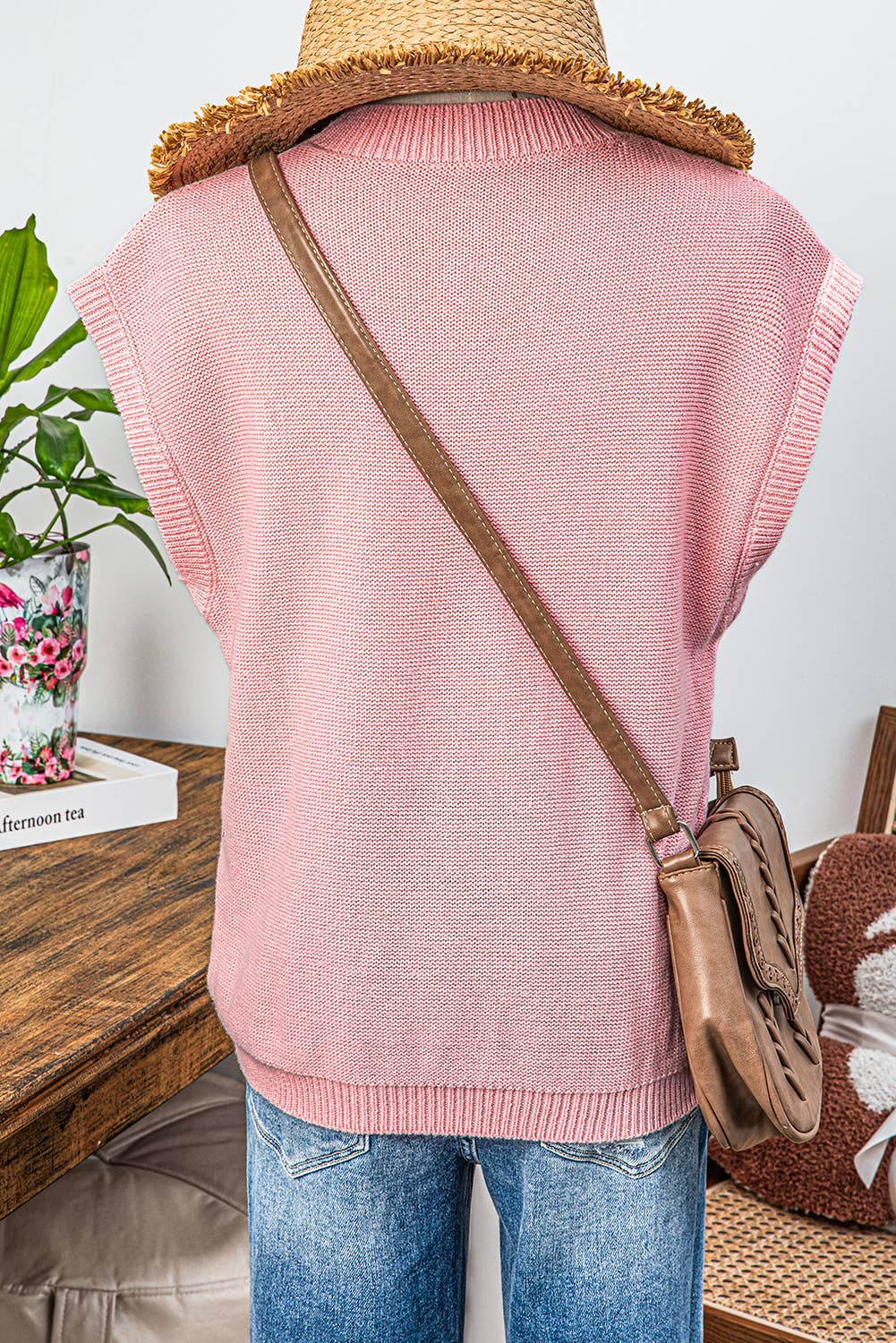 Crochet Flower Knit Short Sleeve Sweater Tops