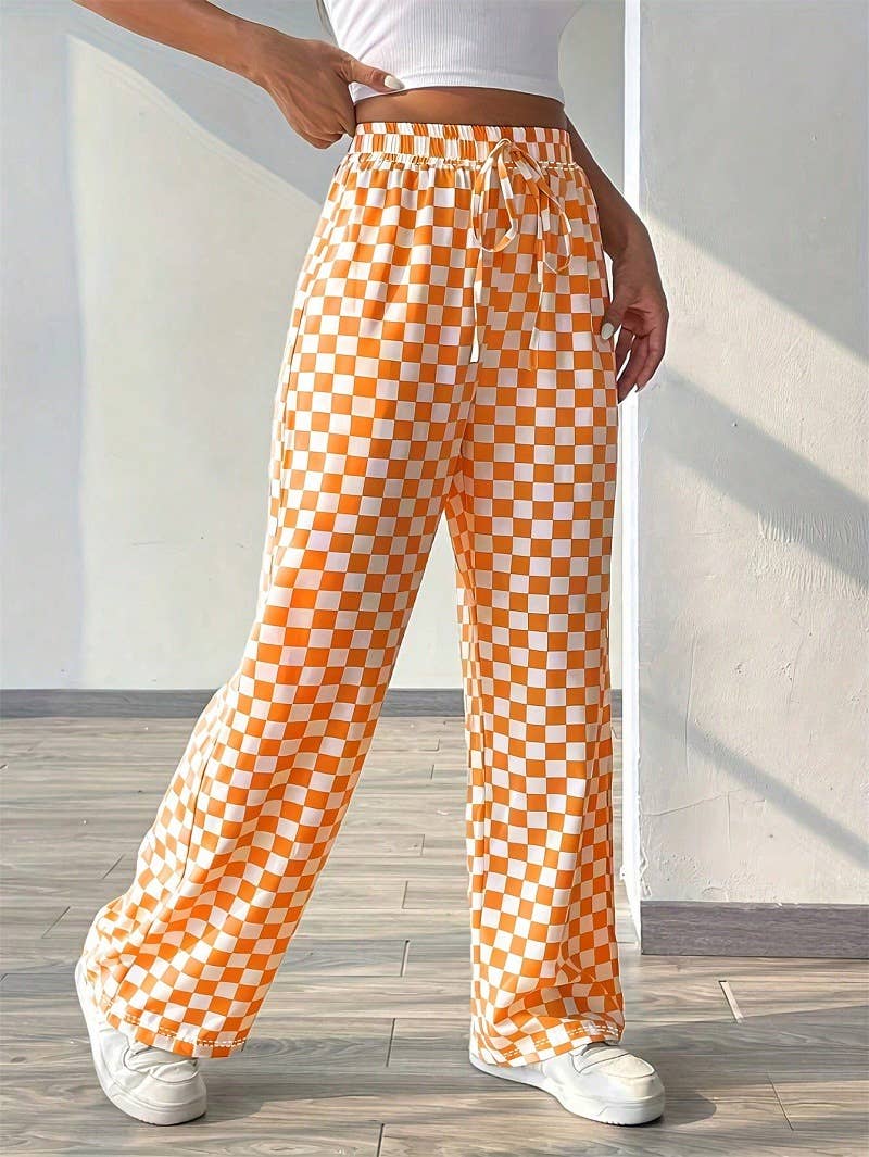 Plaid pants wide-leg checkered lounge pants