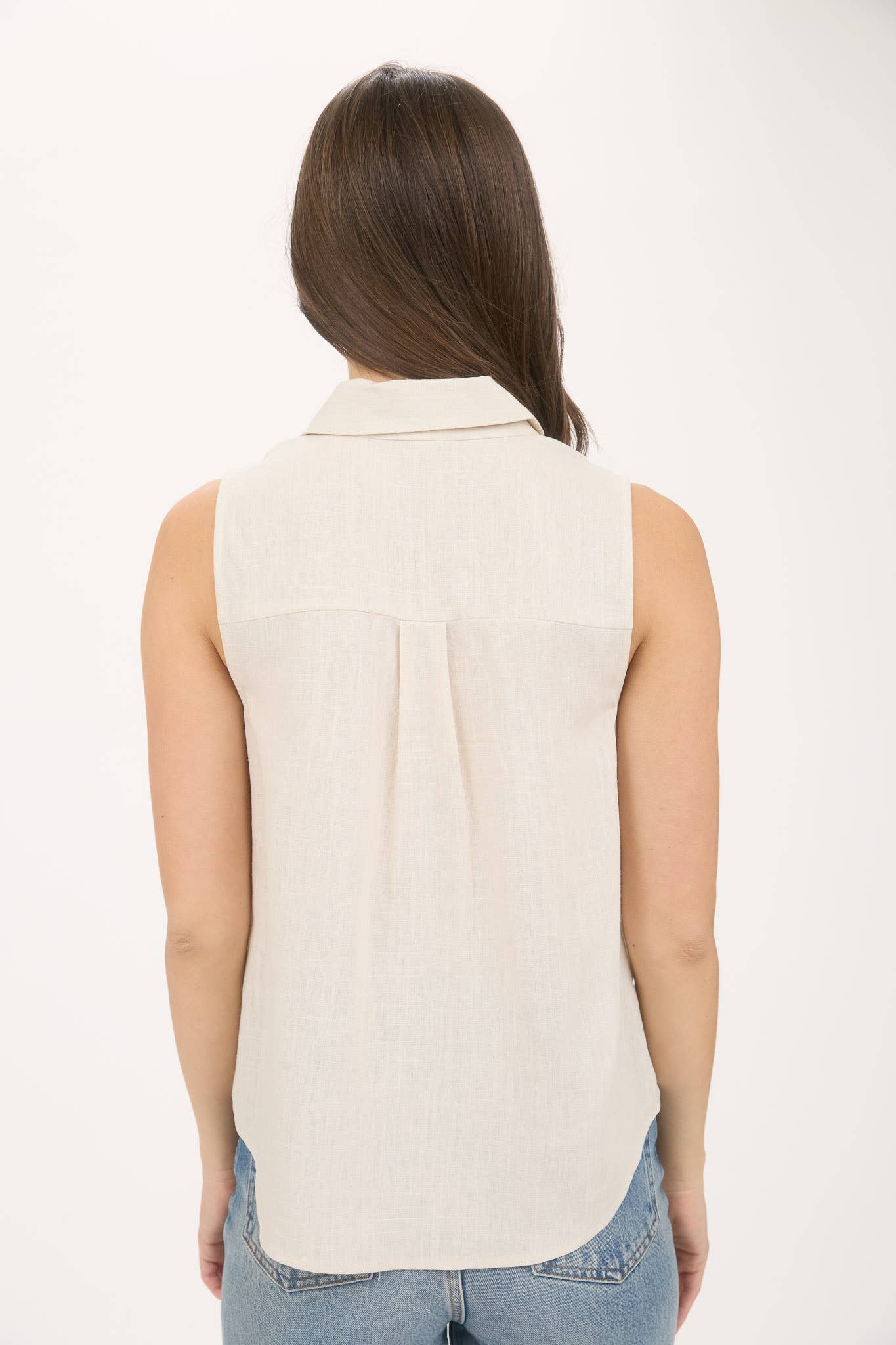 COLLARED BUTTON DOWN SLEEVELESS SHIRT