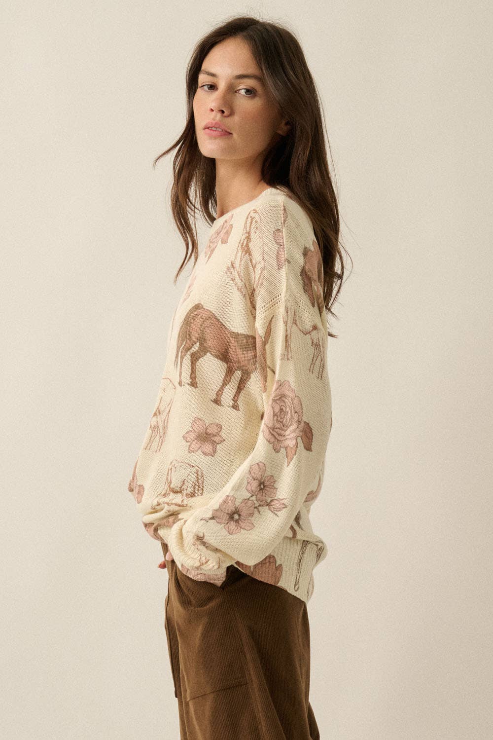 Western Floral Allover-Print Knit Sweater