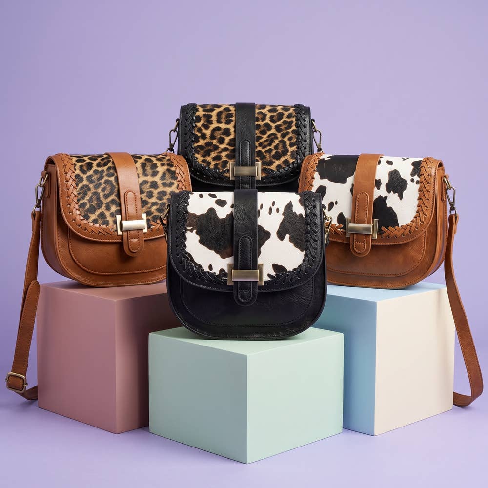 Animal Print Flap Whipstitch Saddle Crossbody Bag