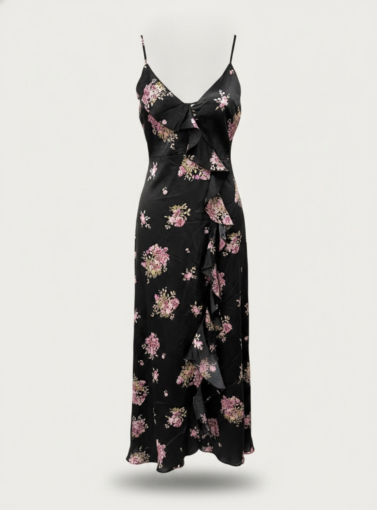 Inmod black floral ruffle dress