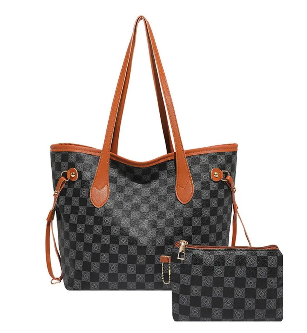 Vintage Checkerboard Print Tote