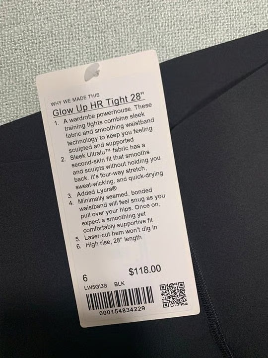 Lululemon NWT Glow Up High Rise Tight 28” Black Size 6