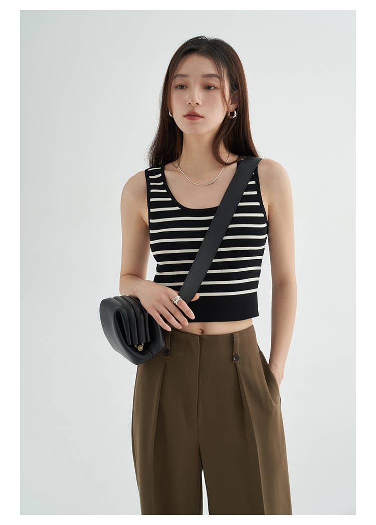 Striped Knit U-Neck Tank