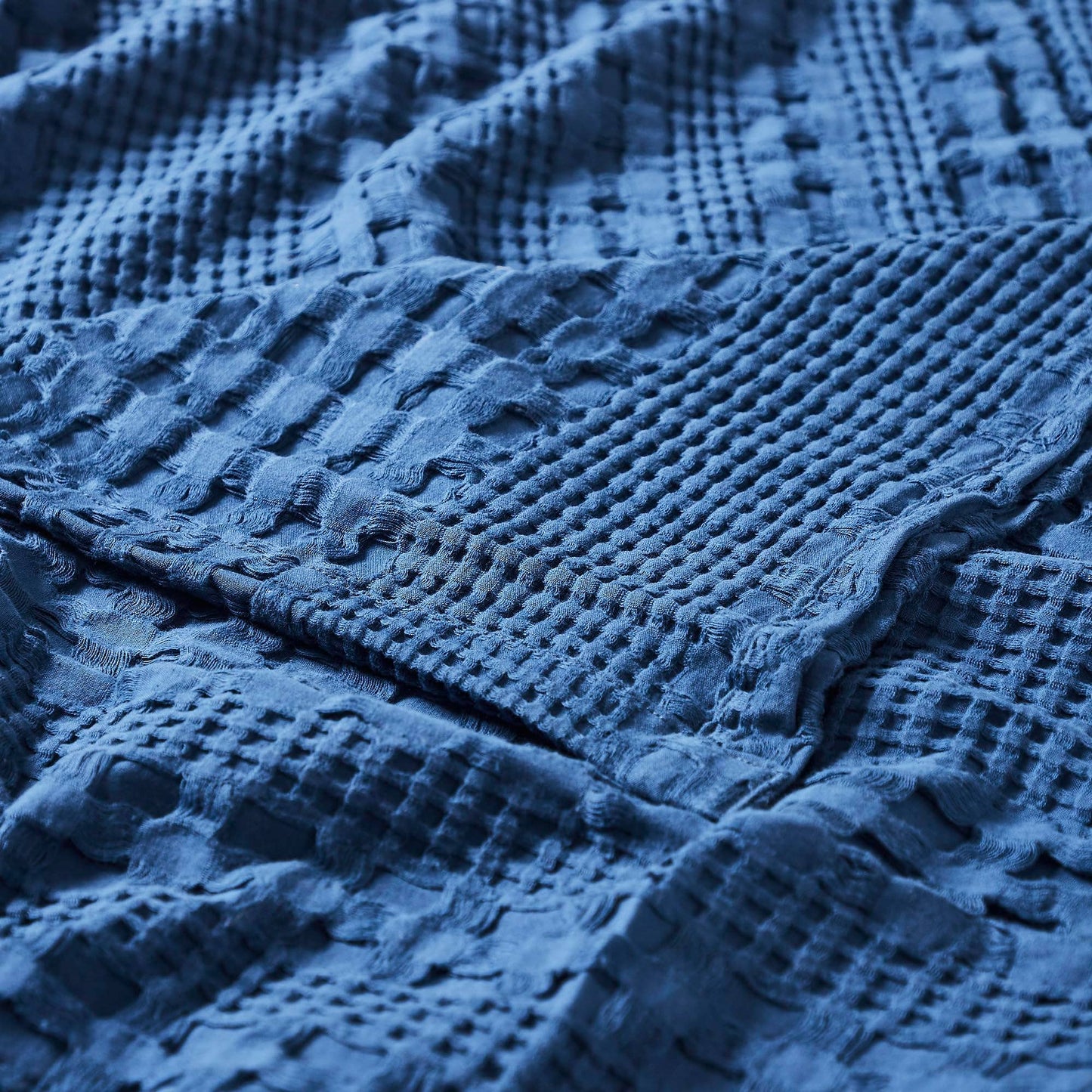 Navy Blue Waffle Weave Throw Blanket – Cotton 50x60