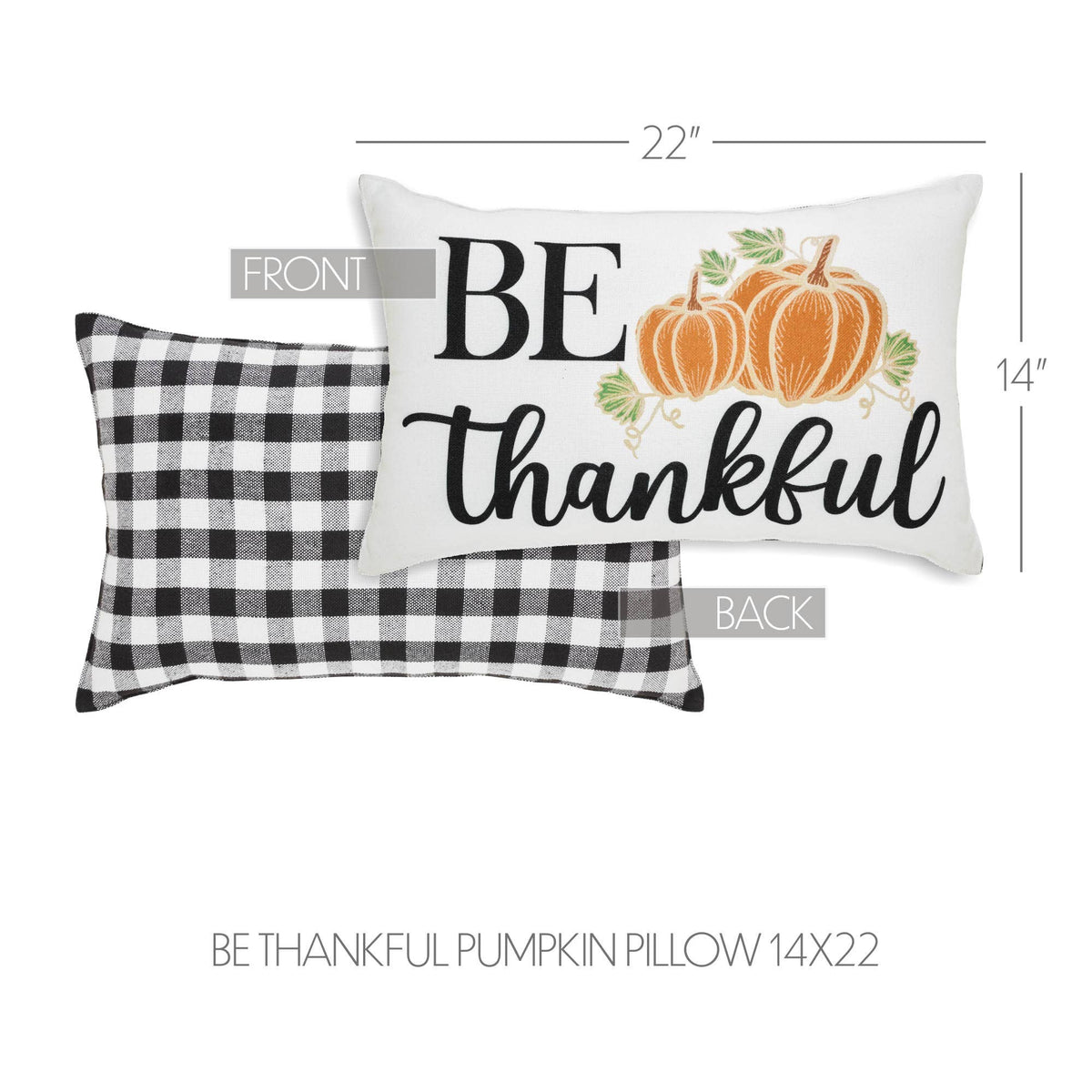 Pumpkin Throw Pillow 14x22 Annie Black Check Be Thankful