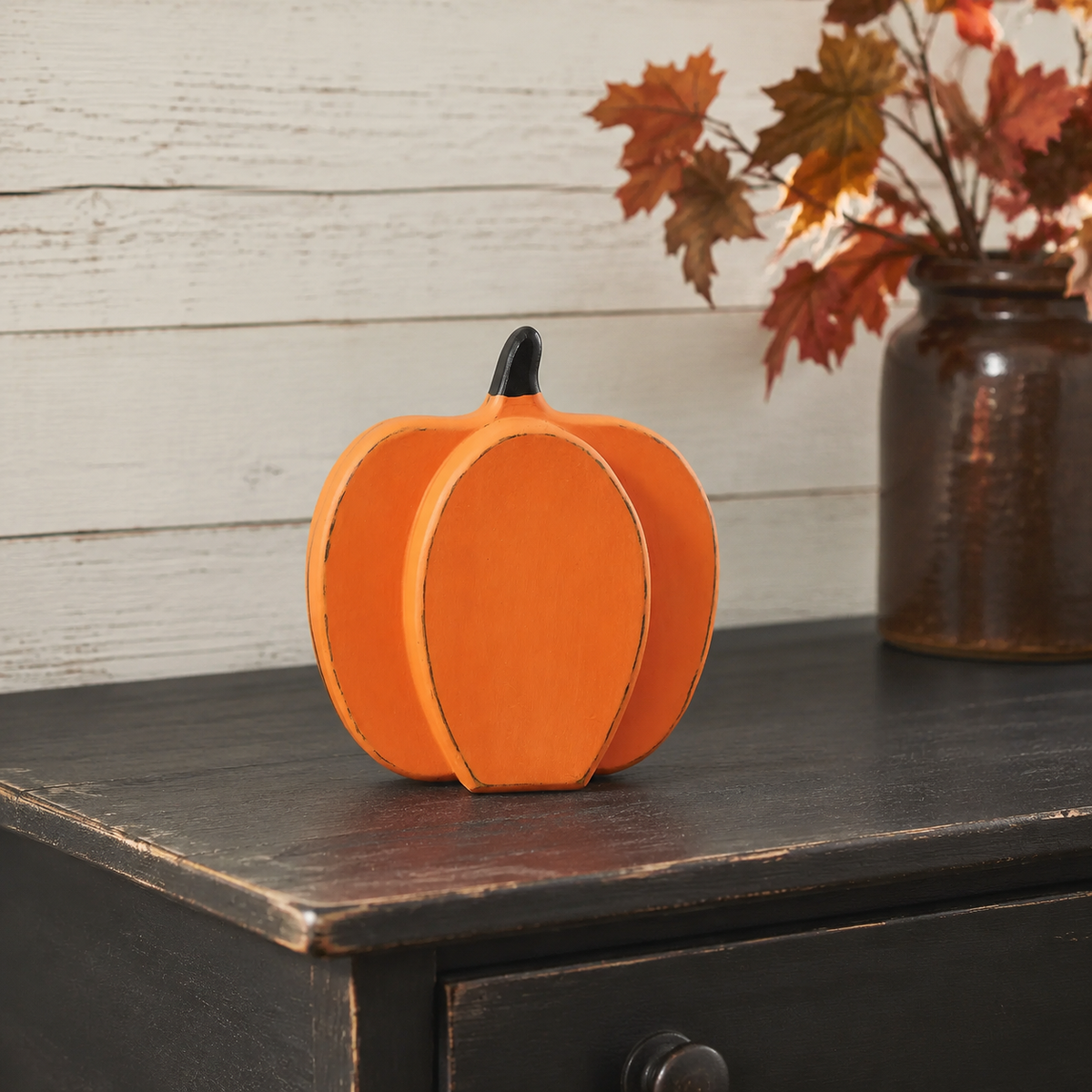 Orange Wood Pumpkin 9" Rustic Farmhouse Fall Decor