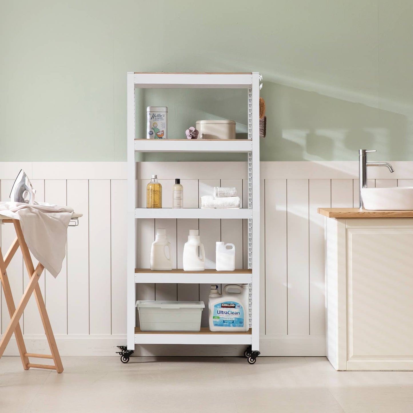24"W 5-Tier Rolling Storage Rack for Pantry & Garage, 1Pack