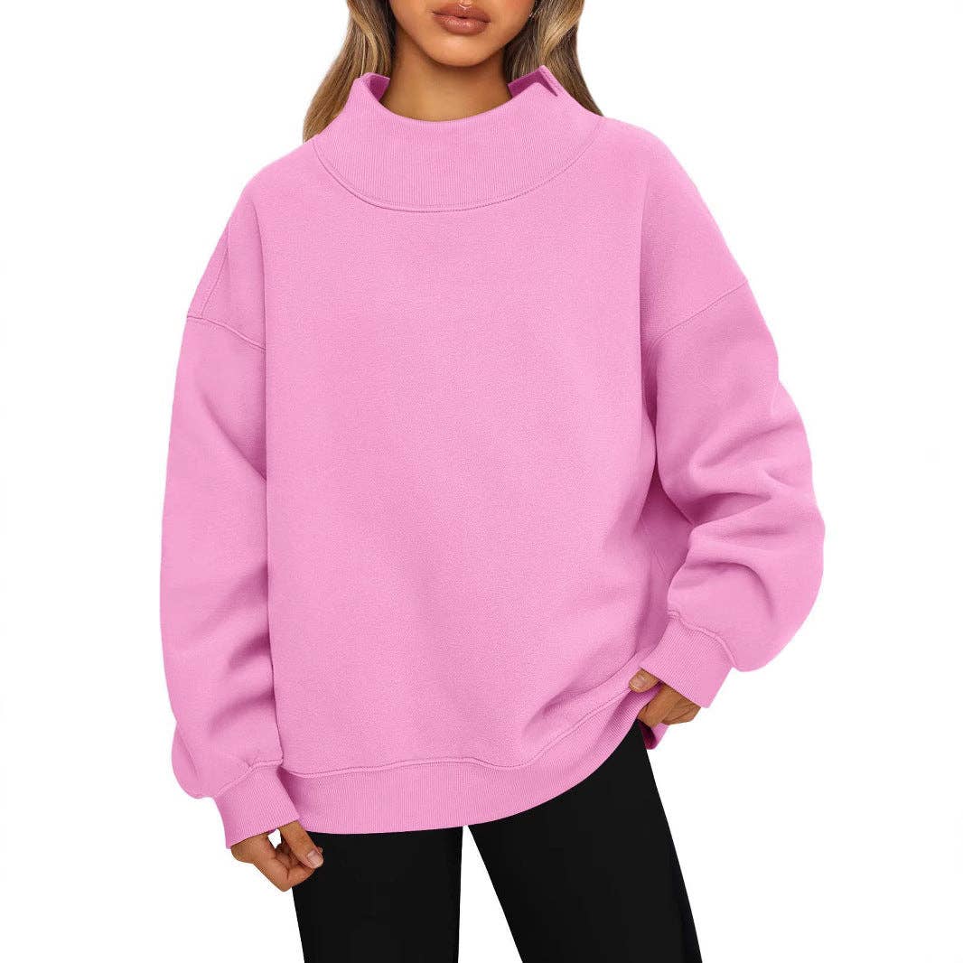 Women's Oversized Mock Neck Fleece Pullover Sweatshirt