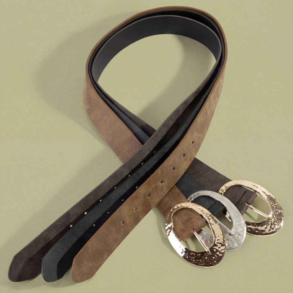 Hammered Oval Buckle Vegan Leather Belt