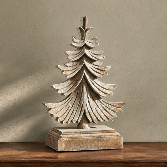 Feathered Finish Winter Pine Wooden Tree 9.75x6.25x3.5