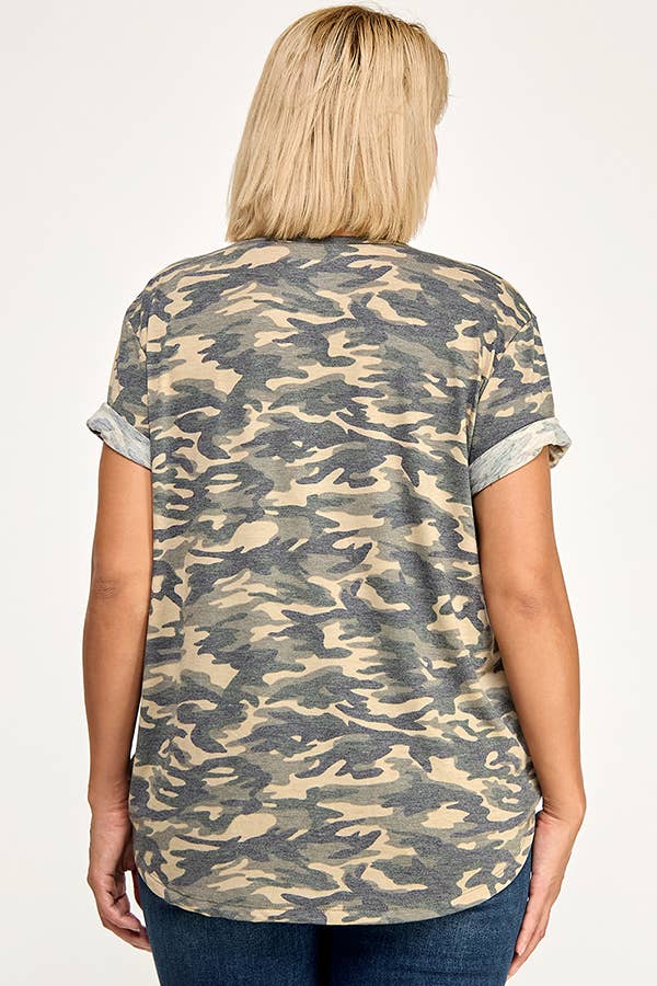 CAMOUFLAGE PRINT S/S WITH FRONT POCKET TOP