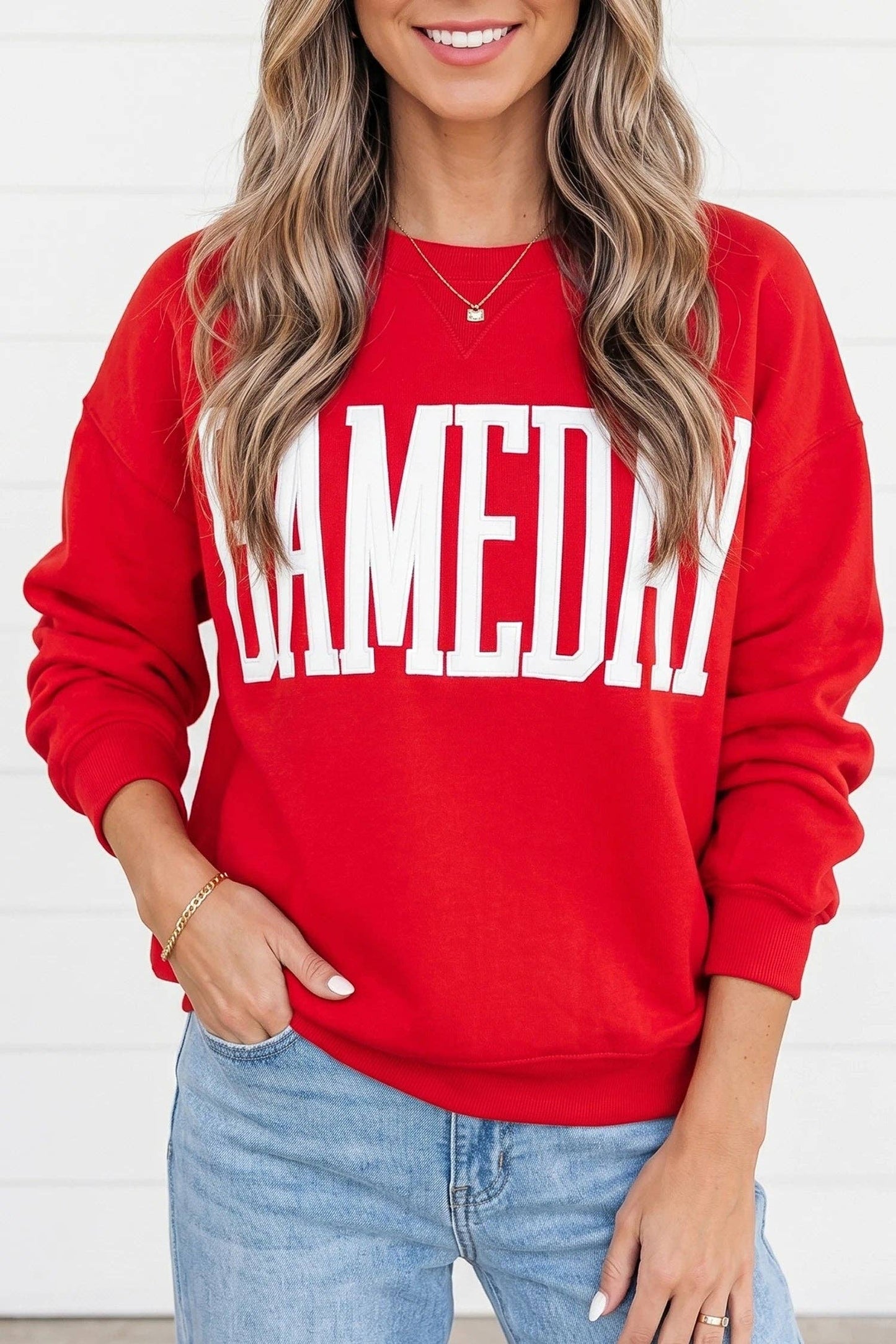 Game Day Letter Patch Crewneck Sweatshirt