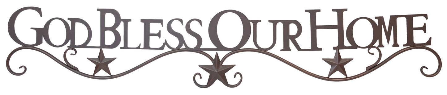 METAL GOD BLESS OUR HOME SIGN,  42"X7.5"