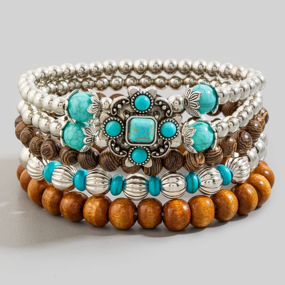Western Beads And Charms Stackable Bracelet Set