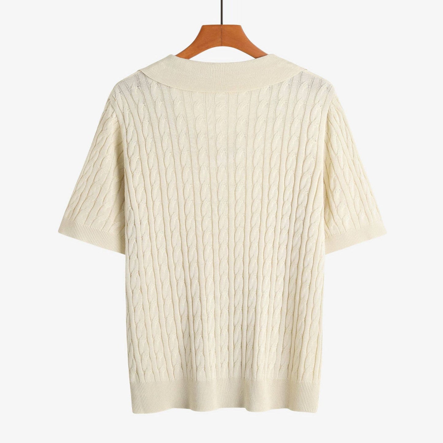 Cable Knit Short Sleeve Polo Top