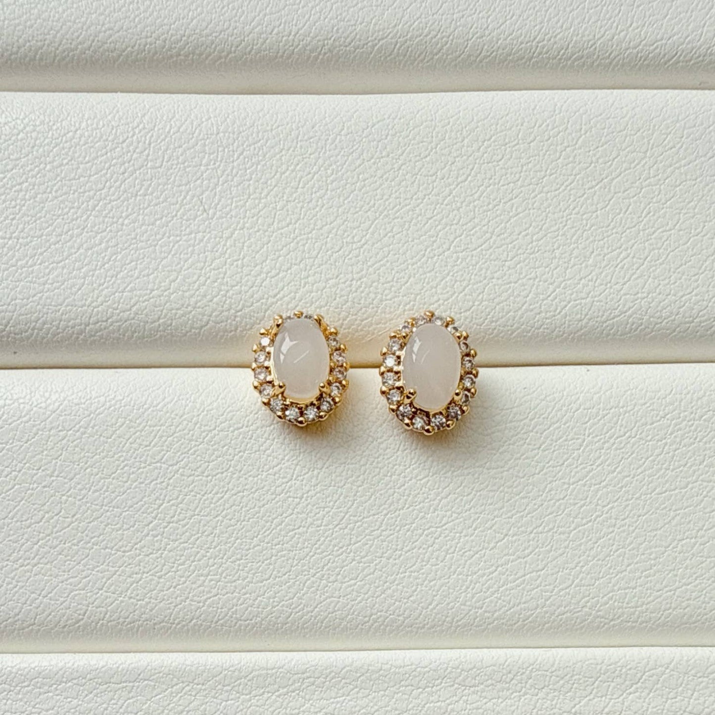 Opalite CZ Studs Earrings Gold Filled