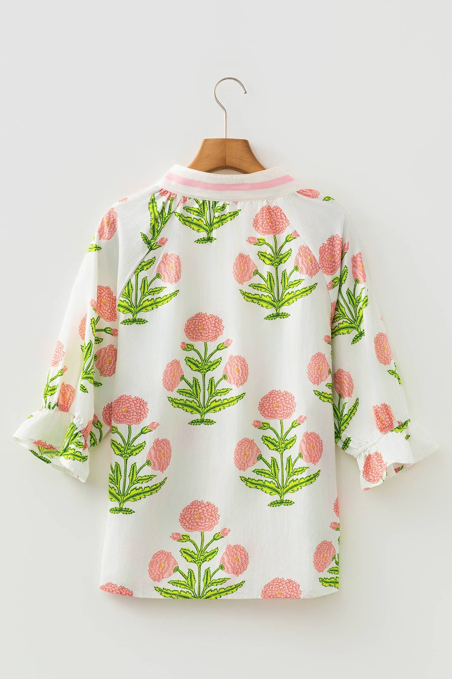 Summer Wild Flower Print V Neck 3/4 Sleeve Blouse