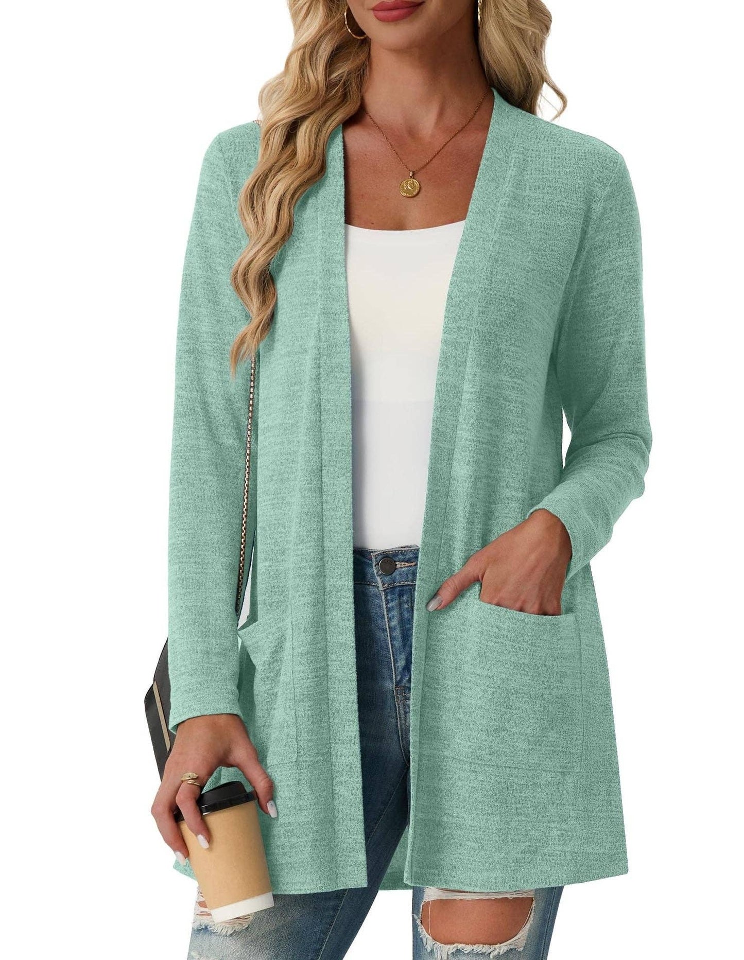 Open Front Cardigan Lightweight Knit Long Sleeve Top