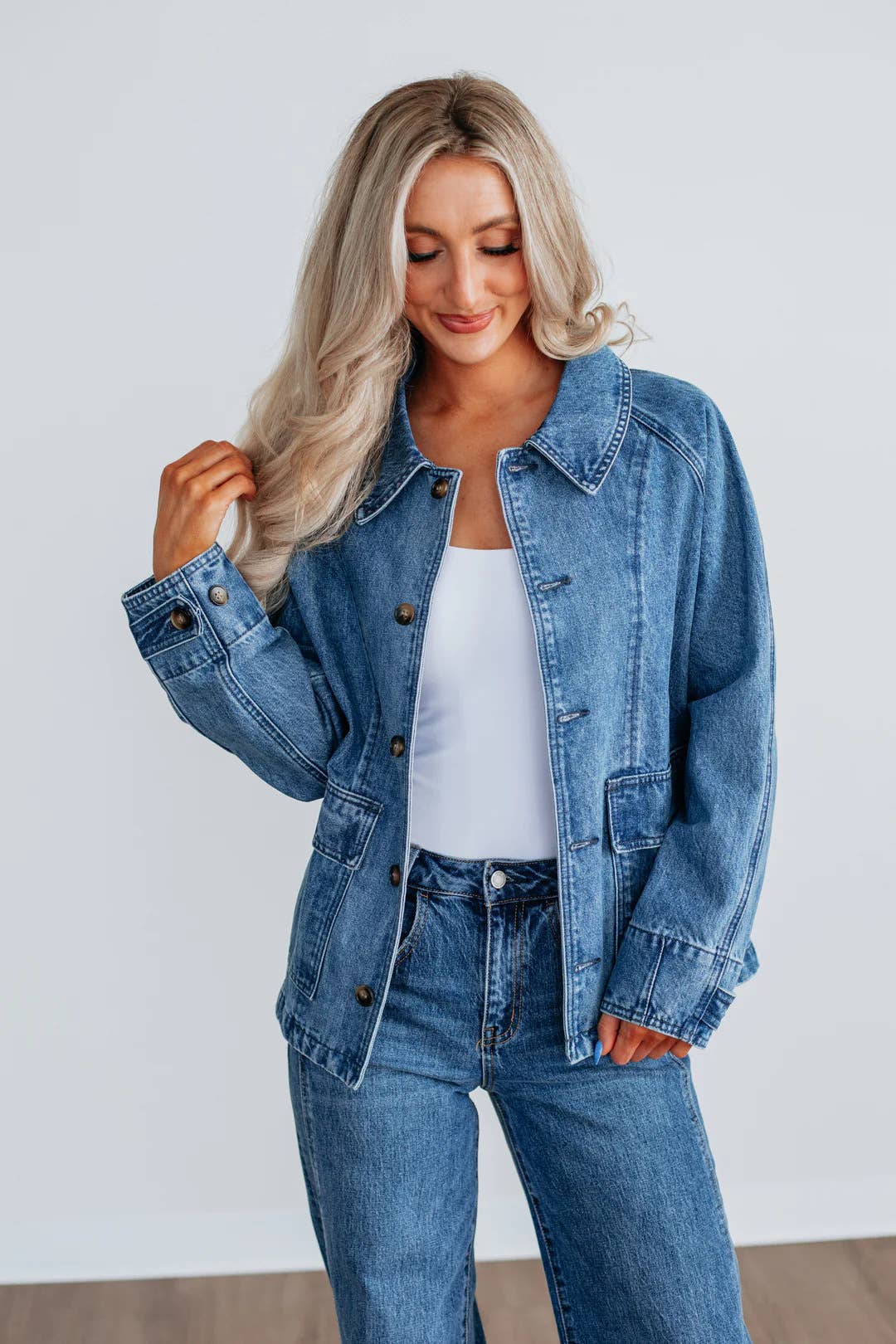 Button-Front Denim Jacket