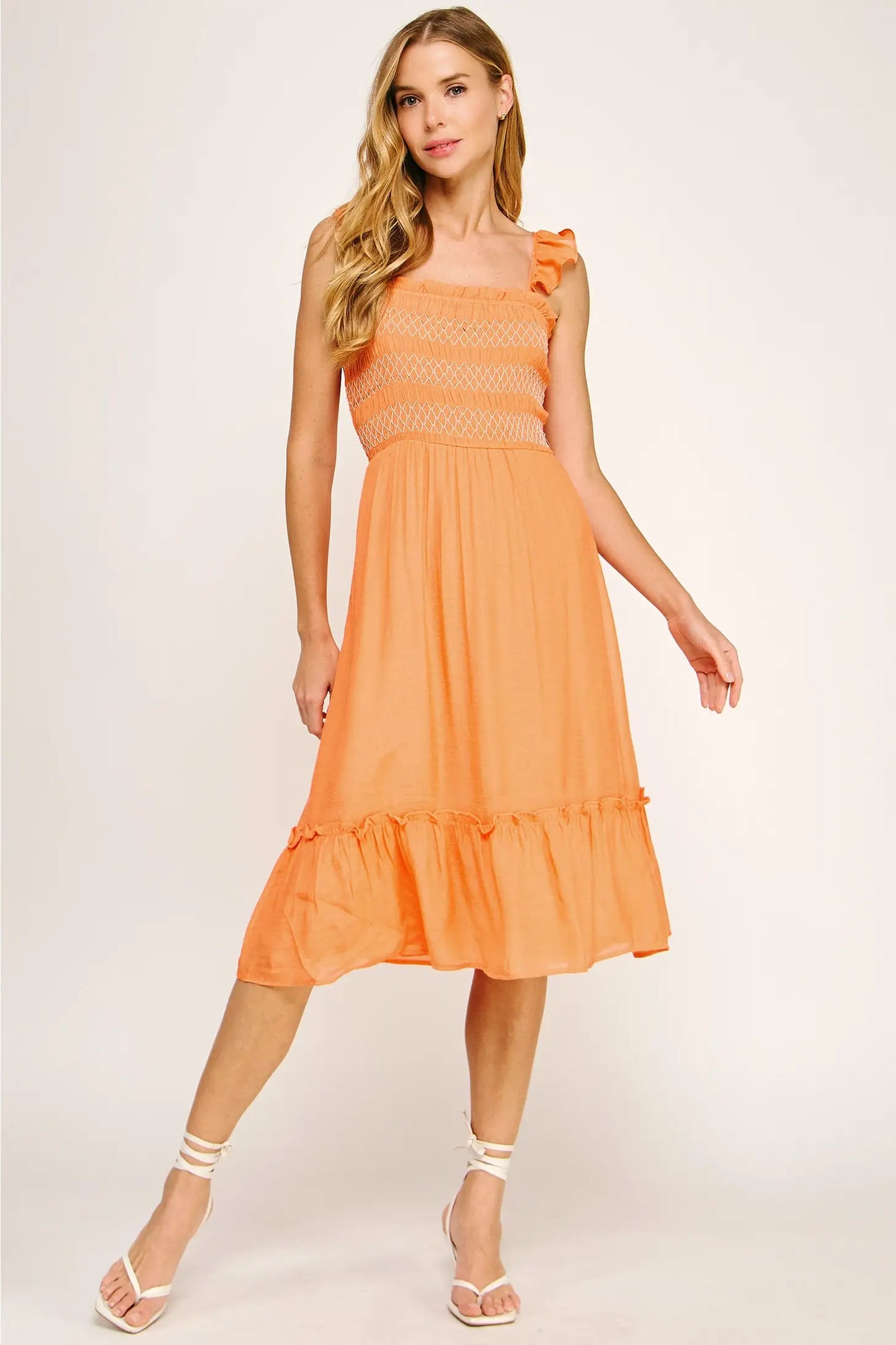 PAPAYA GAUZE DRESS WITH BRAIDED ELASTIC