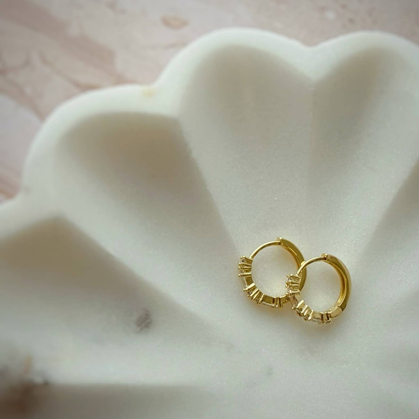 Petite Baguette CZ Huggie Hoops Earrings Gold Filled