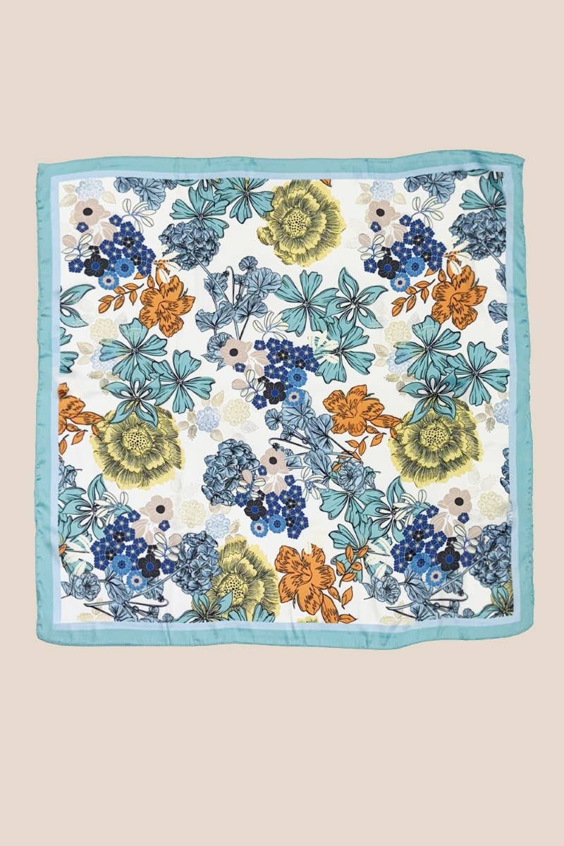 Multi Flower Pattern Square Bandana Scarf