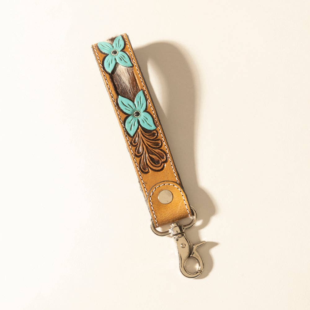 Myra Painted Prairie Handtooled Leather Keyfob in Desert Lace