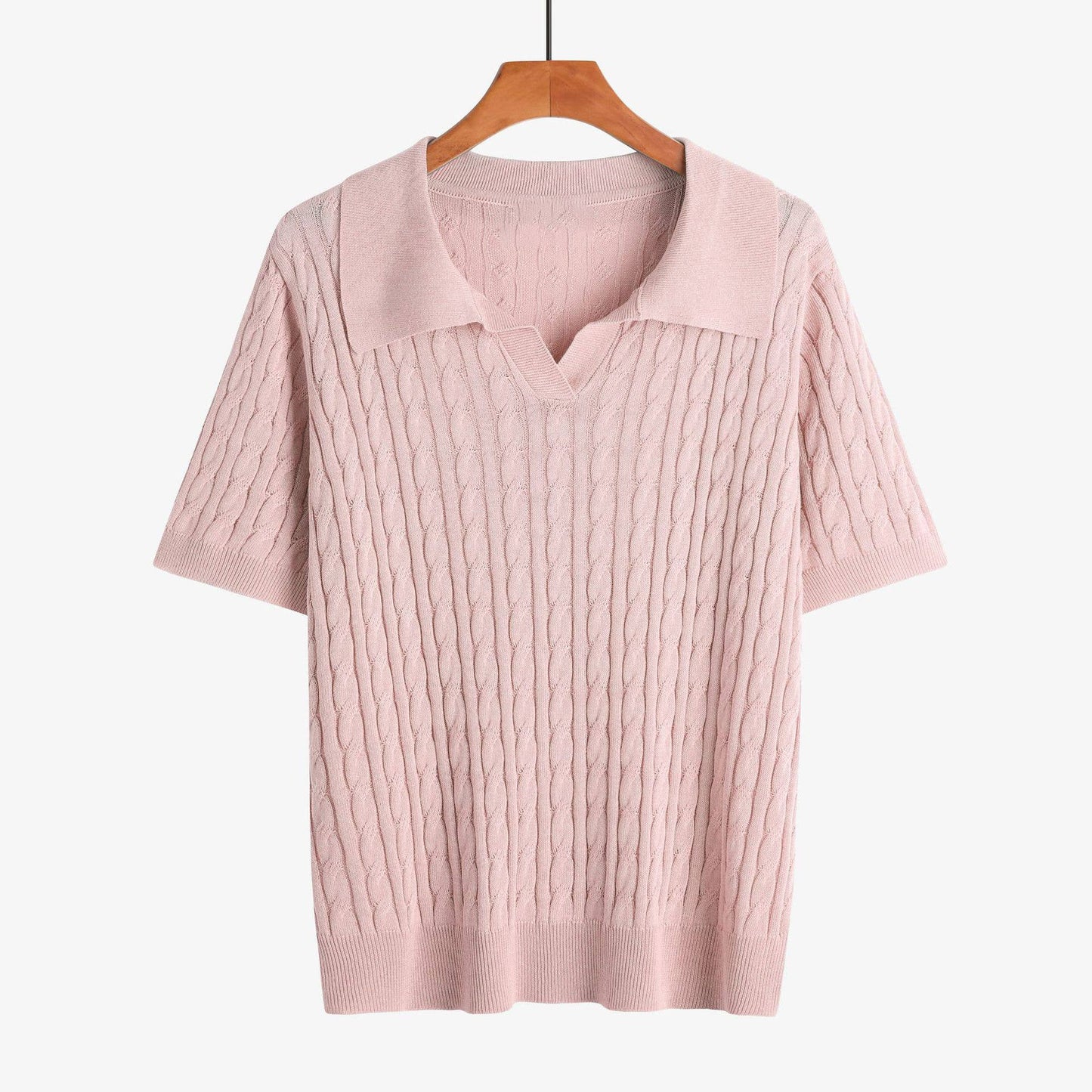 Cable Knit Short Sleeve Polo Top