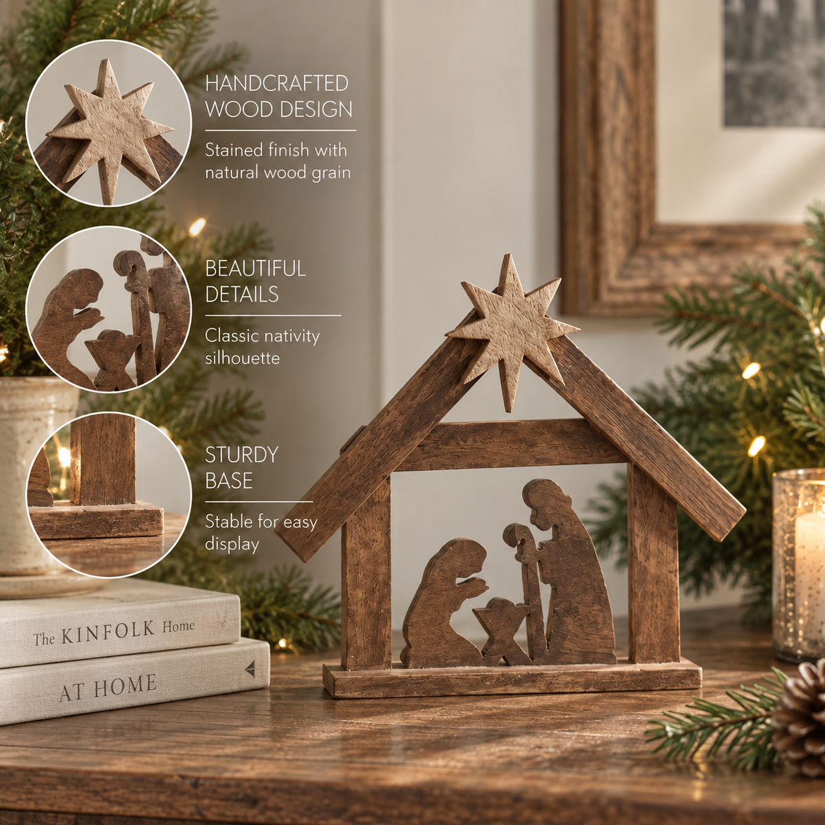 Christmas Nativity Manger 10" Dark Wood