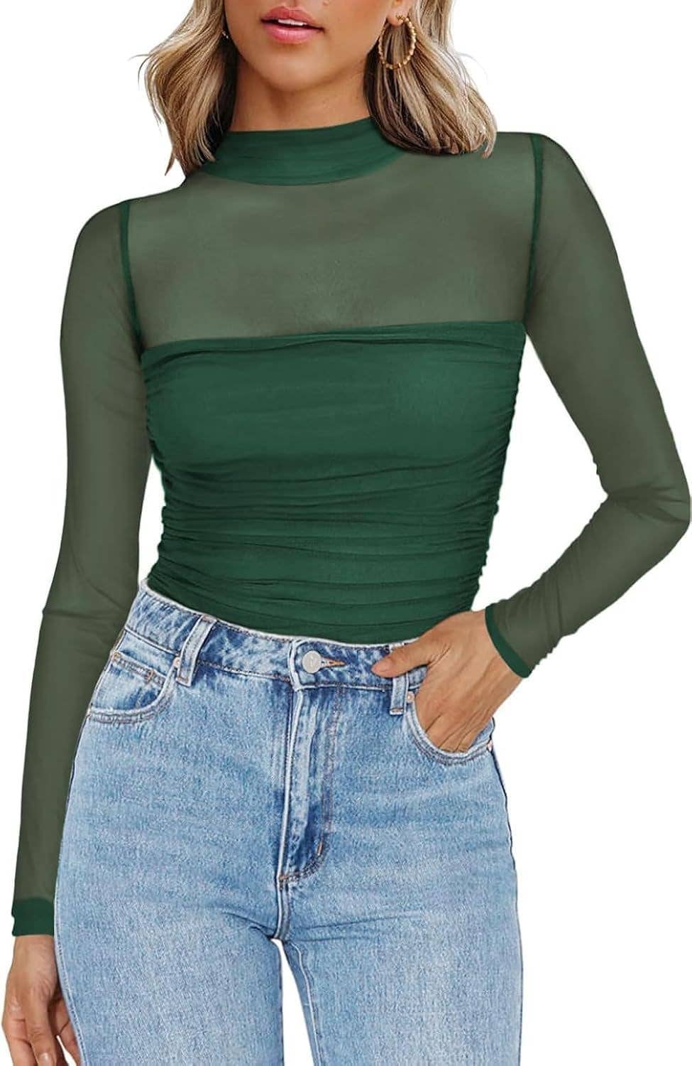 Solid Mesh Long Sleeve Top