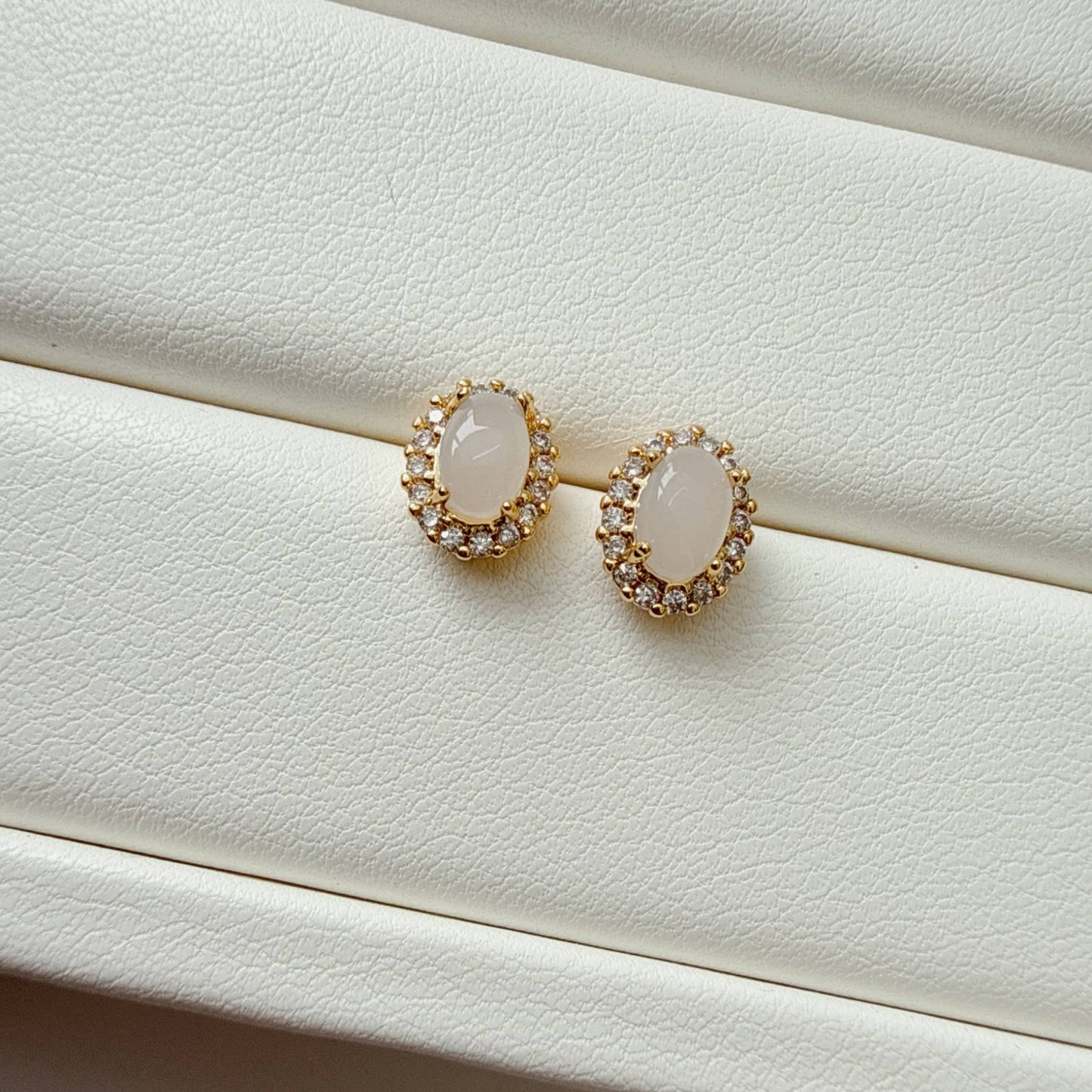 Opalite CZ Studs Earrings Gold Filled